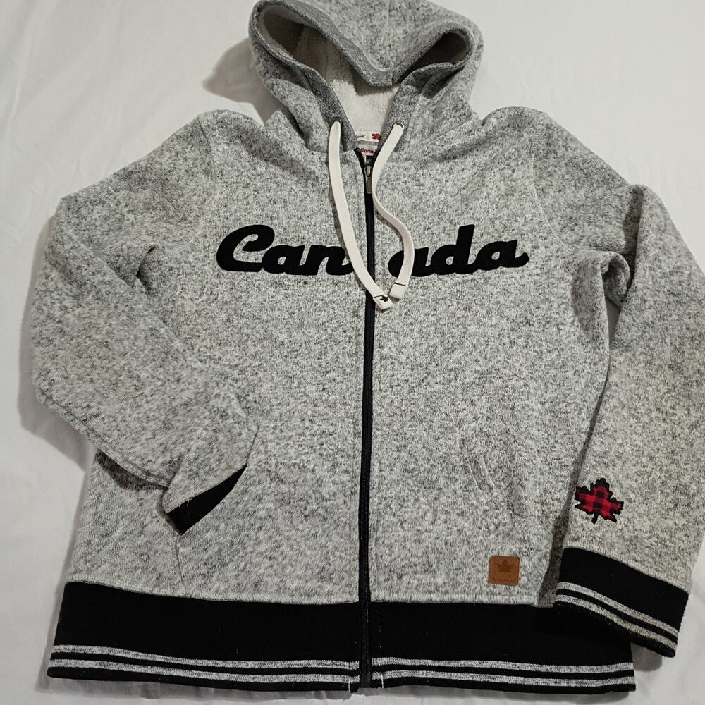 Canadiana Med Grey Full-Zip Sweatshirt Sherpa-Lined Hoodie Fleece Unisex